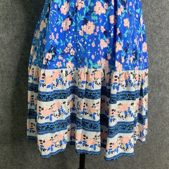 Unbranded Floral Strappy Sun Dress XS Blue Pink Open Tie Back Elastic Pullon - Picture 4 of 9